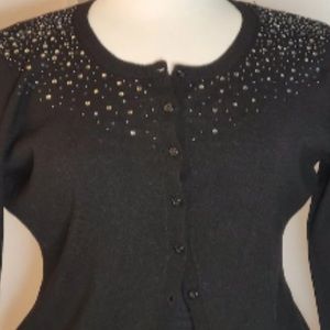 Central Park West | Sweater | Black Cardigan sweater sequin capped shoulders | L